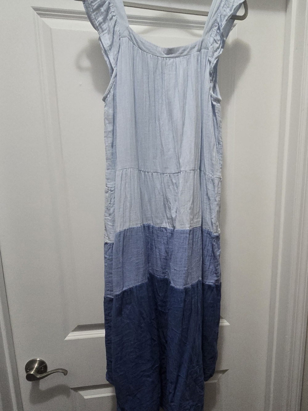 Mud Pie "Nile" Colorblock (Blue & White) Tiered High-Low Gauze Sundress Size L - Picture 3 of 6